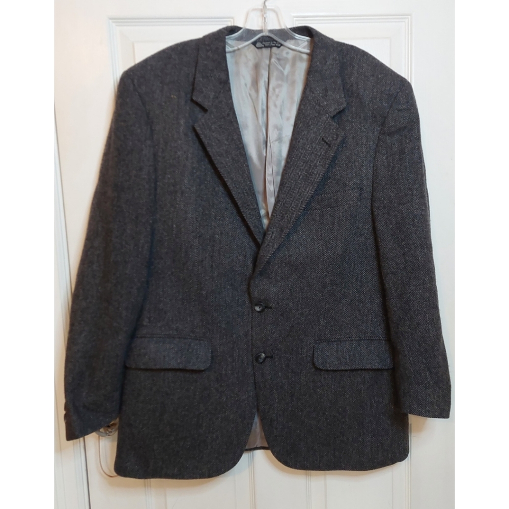Grassfield's Vintage Grey Herringbone 70s Wool Sport Coat Blazer Jacket Size 44R